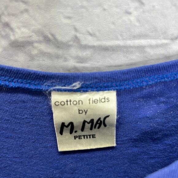 VTG Cotton Fields by M Mac Womens Petite L Blue Stencil Fish Print Maxi Dress - Picture 5 of 6